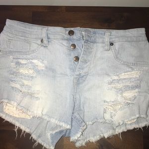 Light wash denim cutoff shorts